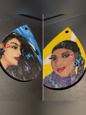 Hand-Painted Indigenous Women Teardrop Earrings - Colorful Portrait Design